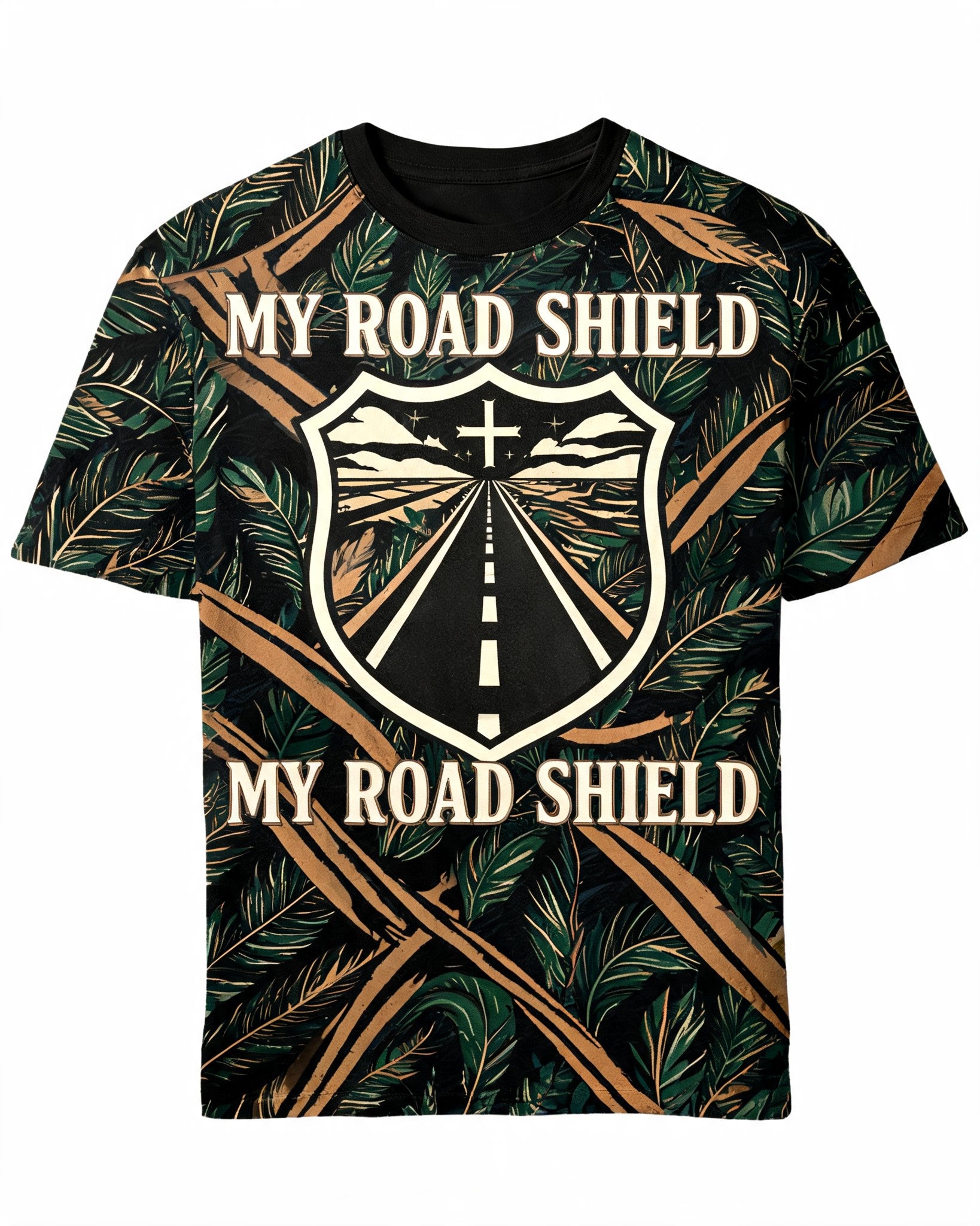 Christian Biker Shirts For Men - My Road Shield Psalm 91 Short Sleeve AOP T-shirt