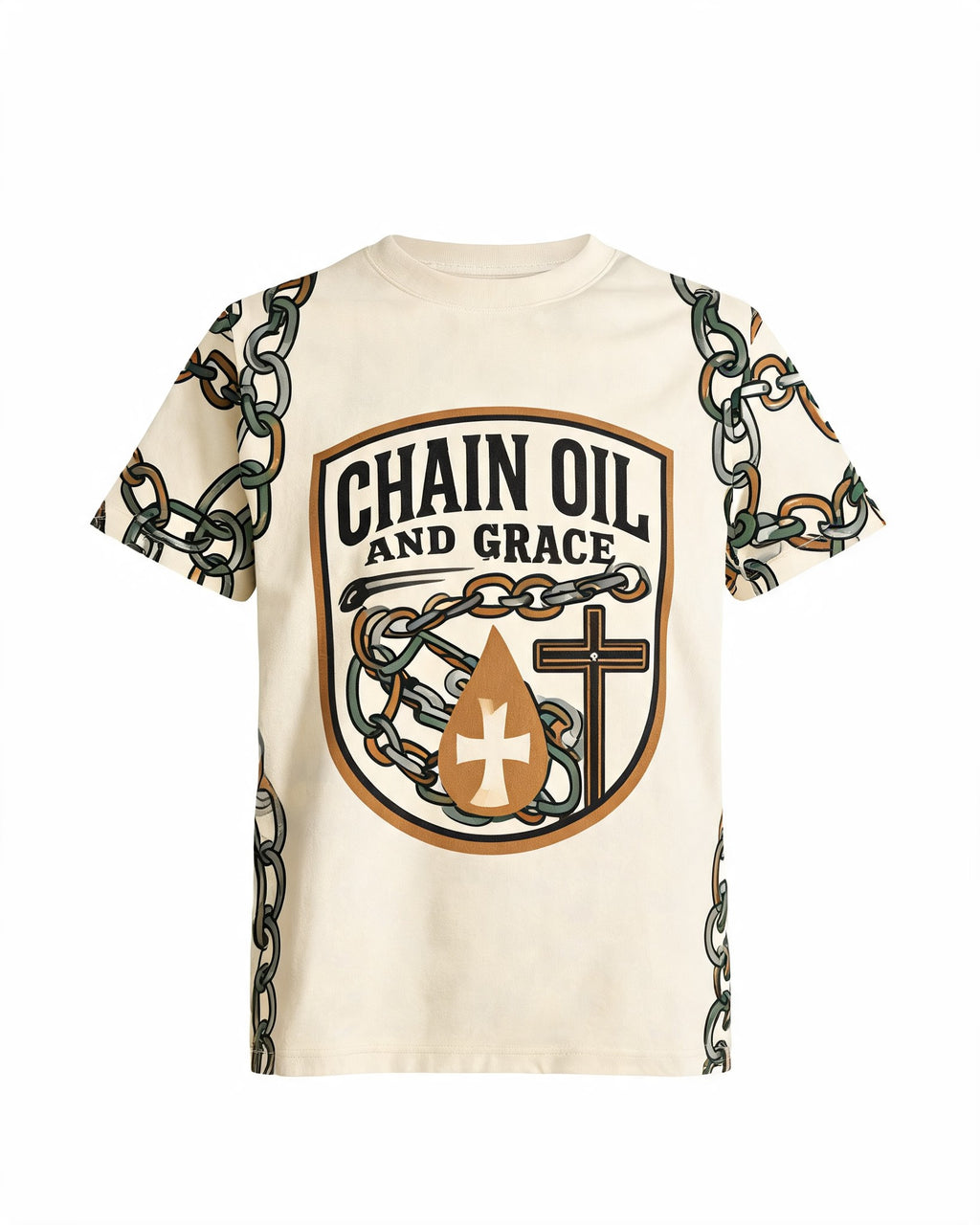 Christian Biker Shirts For Men - Chain Oil And Grace Short Sleeve AOP T-shirt