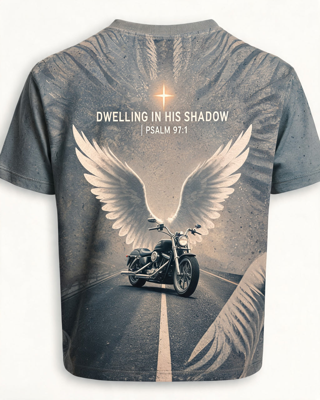 Christian Biker Shirts Dwelling In His Shadow Psalm 91 AOP Tee