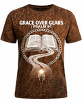 Christian Shirt Brown Grace Over Gears Biker Psalm 91 AOP Tee