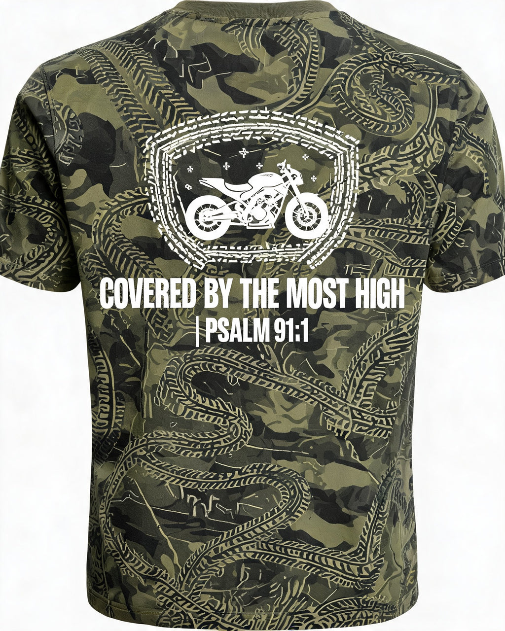 Christian Shirt Camo Covered By The Most High Biker AOP Tee