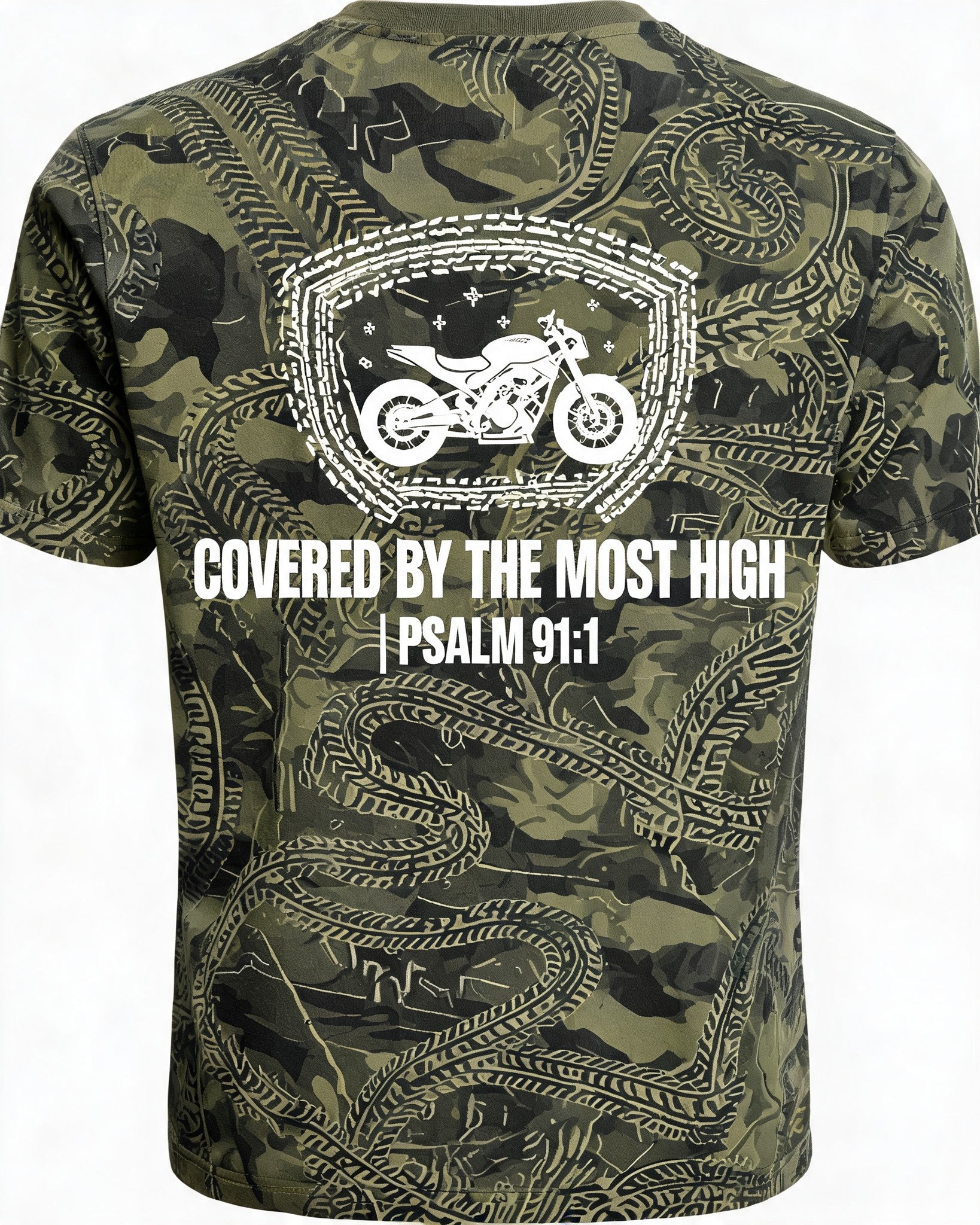 Christian Shirt Camo Covered By The Most High Biker AOP Tee