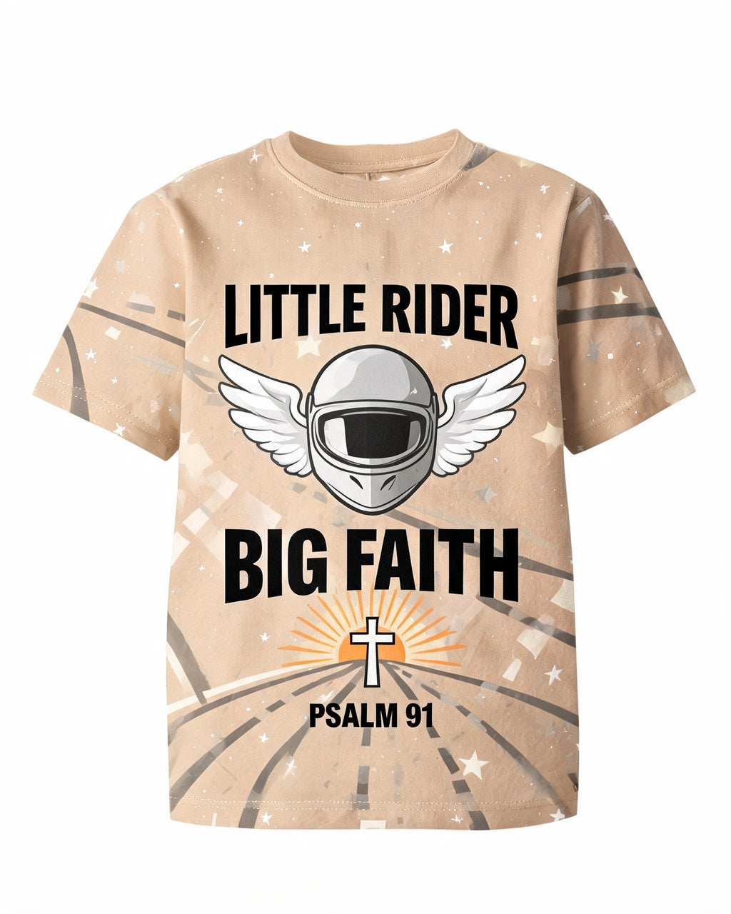Christian Gifts For Kids Little Rider Big Faith Biker AOP Tee