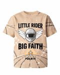 Christian Gifts For Kids Little Rider Big Faith Biker AOP Tee