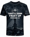 Mens Christian Shirts Funny Throttle Down Trust Up Biker AOP Tee