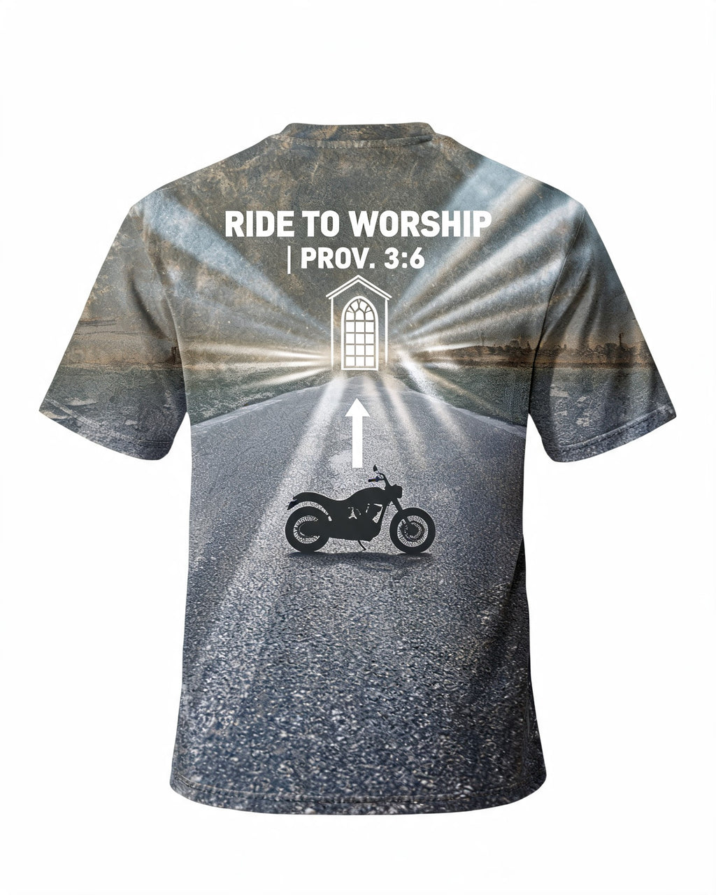 Church Motorcycle Ministry Shirt Ride To Worship Biker AOP Tee