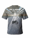 Church Motorcycle Ministry Shirt Ride To Worship Biker AOP Tee