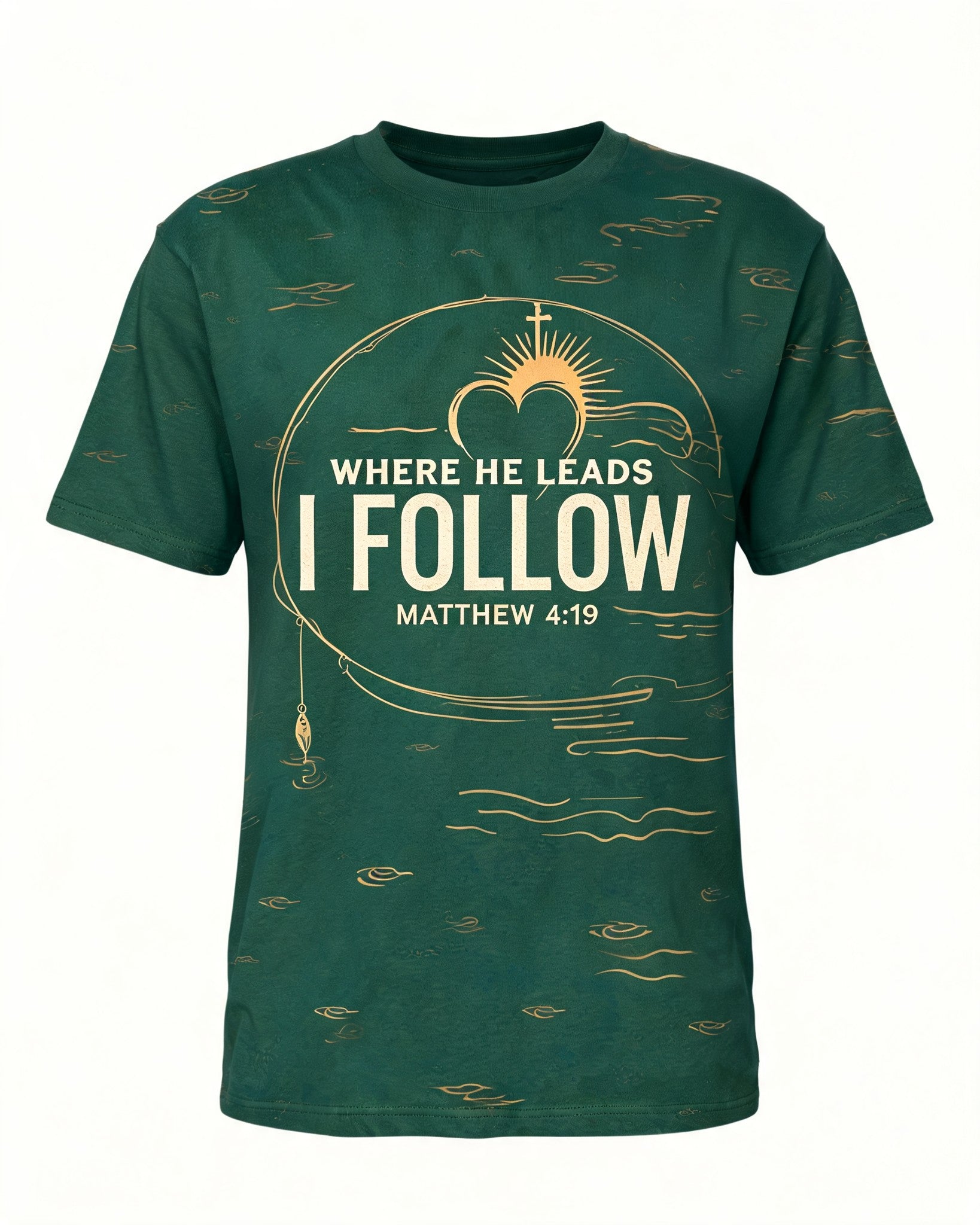 Christian Shirt Green - Where He Leads I Follow Short-sleeve AOP T-shirt