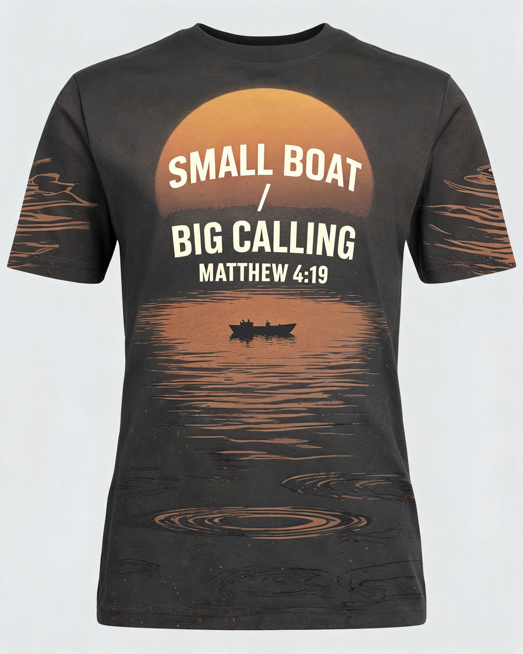 Mens Christian Fishing Shirt - Small Boat Big Calling Short-sleeve AOP T-shirt