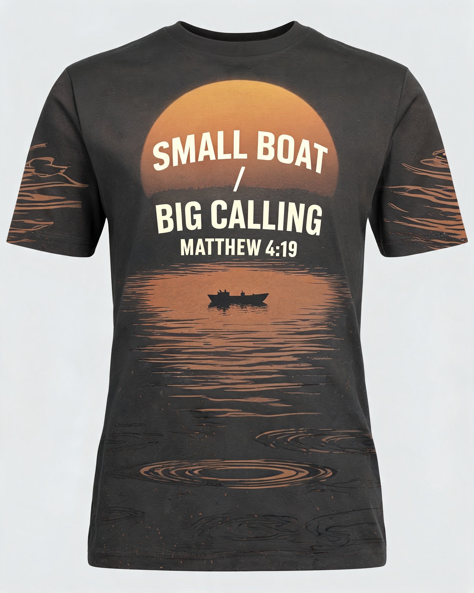 Mens Christian Fishing Shirt - Small Boat Big Calling Short-sleeve AOP T-shirt