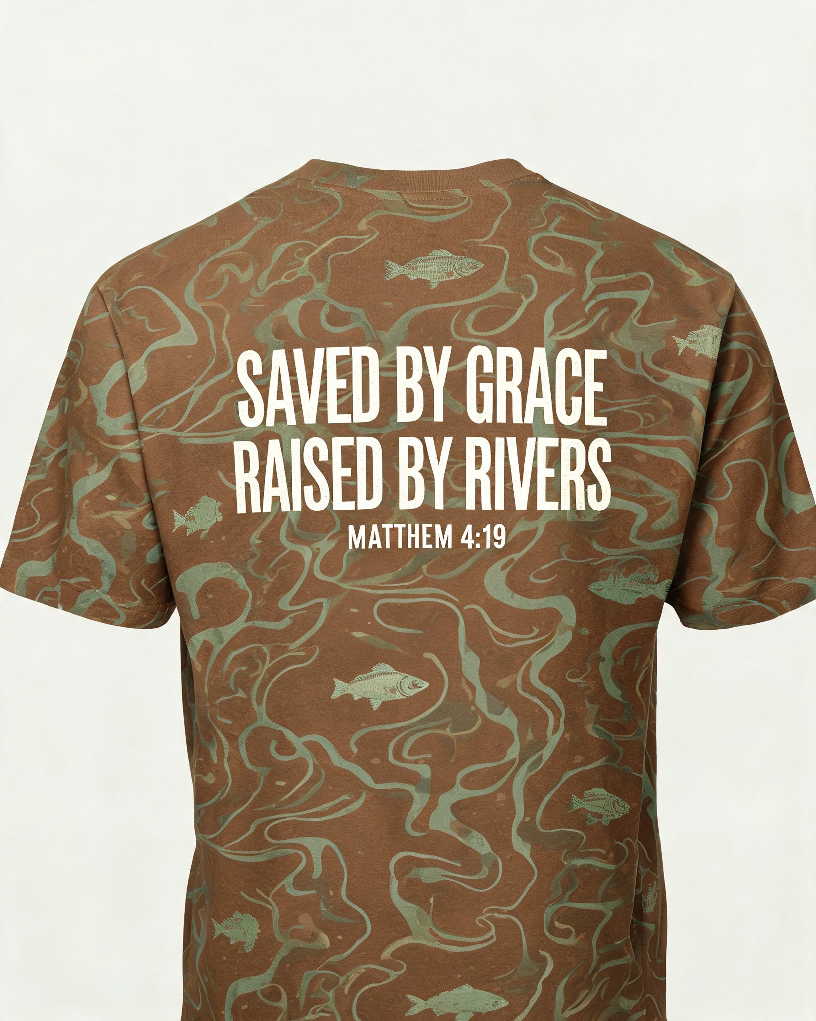 Christian Shirt Brown - Saved By Grace, Raised By Rivers Short-sleeve AOP T-shirt