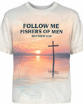 Christian Shirt Cross - Follow Me At Daybreak Faith Fishing Short Sleeve AOP T-shirt