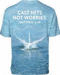 Mens Christian Shirts Funny - Cast Nets Not Worries Faith Fishing Short Sleeve AOP T-shirt