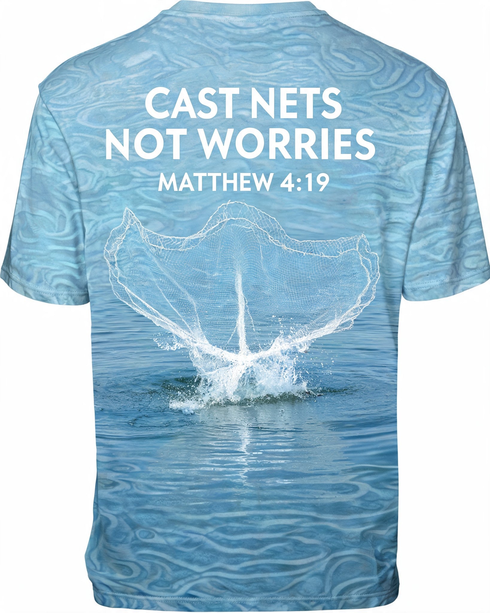 Mens Christian Shirts Funny - Cast Nets Not Worries Faith Fishing Short Sleeve AOP T-shirt