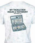 Christian Shirt Minimalist - Tackle Box Testimony Faith Fishing Short Sleeve AOP T-shirt