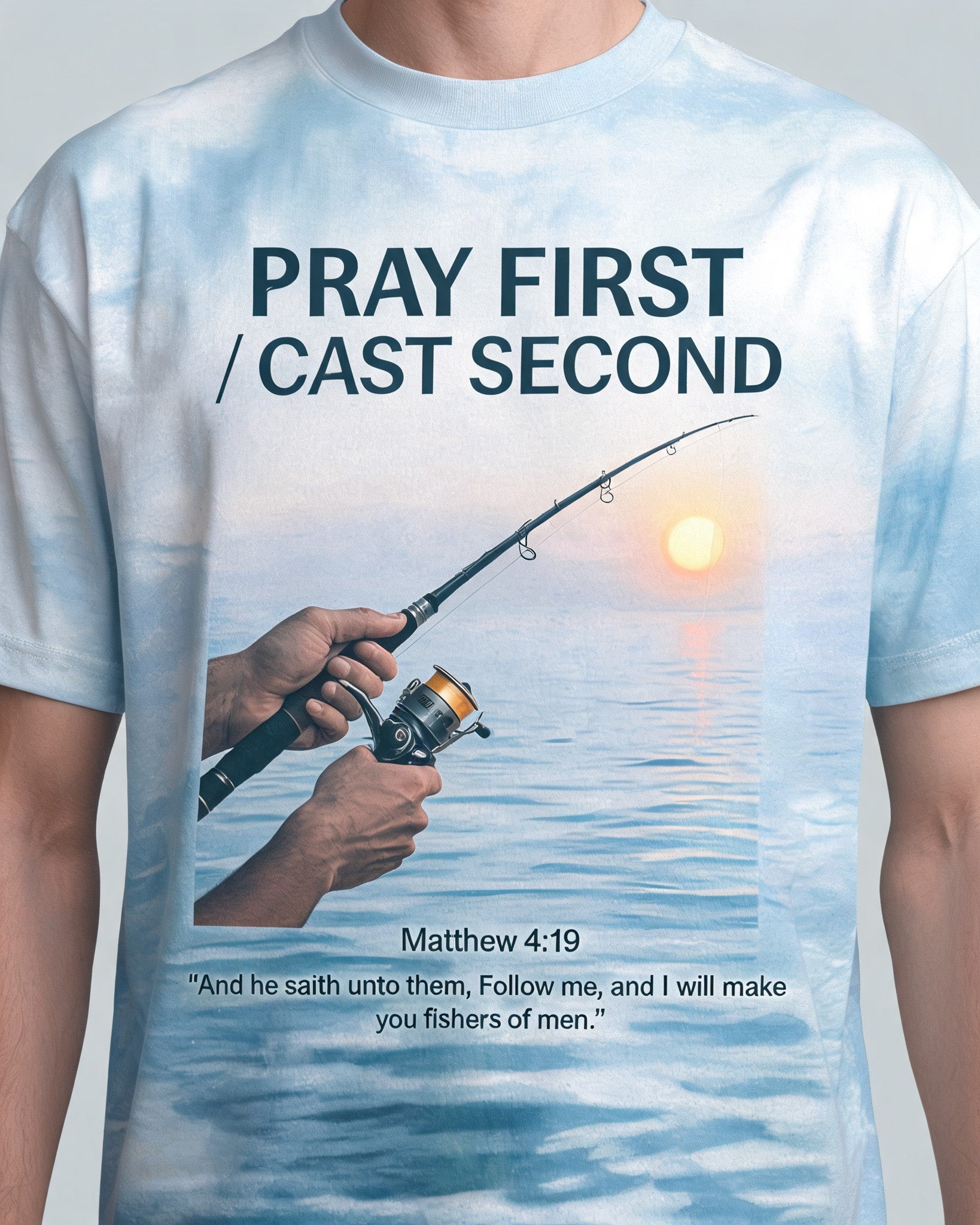 Christian Fishing Shirt - Pray First Cast Second Faith Fishing Short Sleeve AOP T-shirt