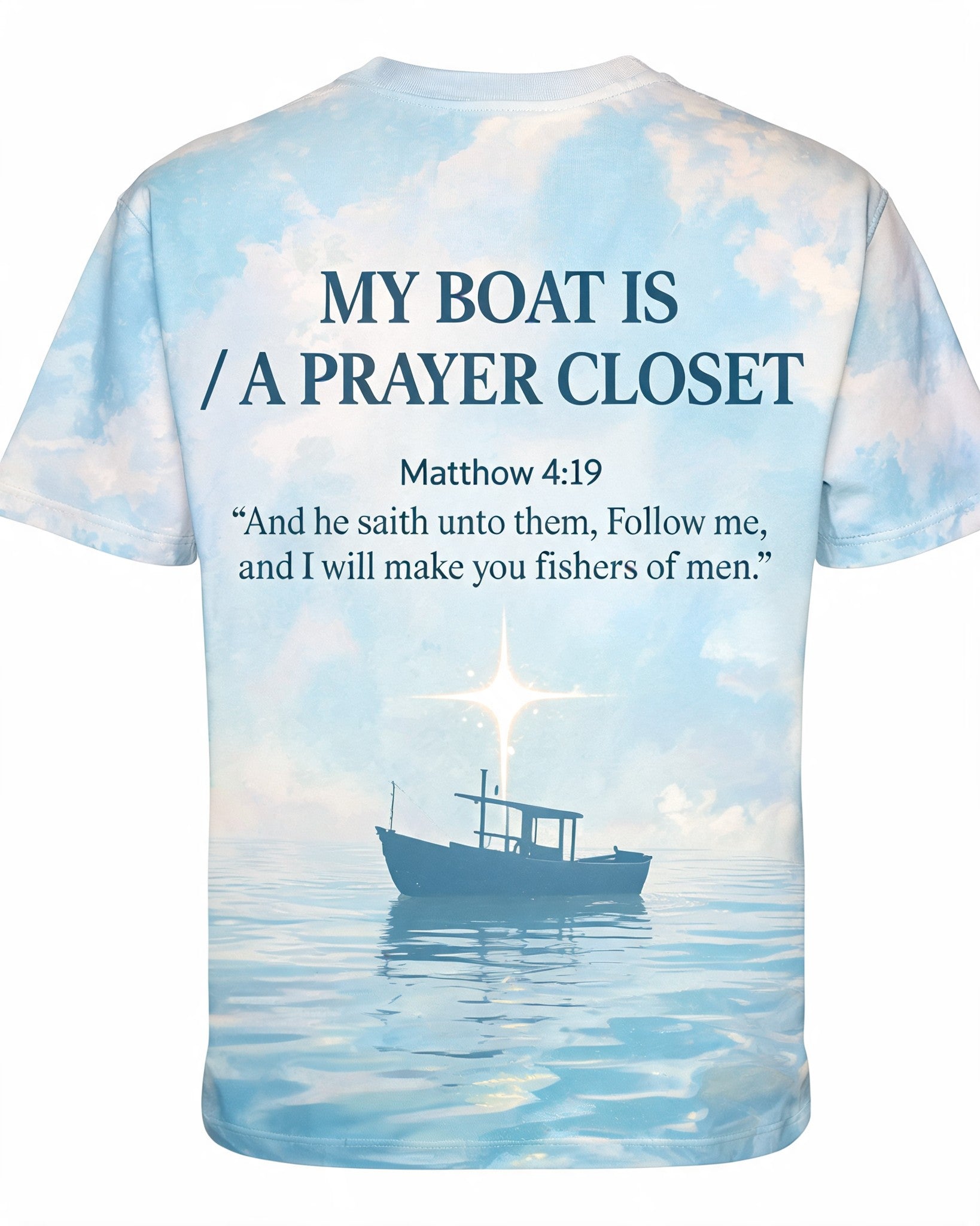 Christian Shirts For Men Near Me - My Boat Is A Prayer Closet Faith Fishing Short Sleeve AOP T-shirt