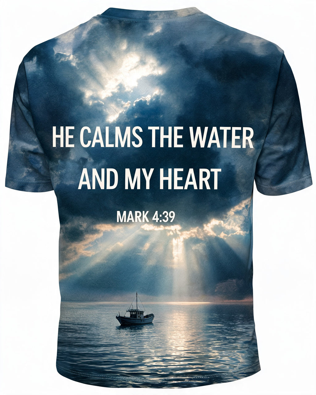 Jesus Calms The Storm Shirt - He Calms The Water And My Heart Faith Fishing Short Sleeve AOP T-shirt