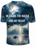 Jesus Calms The Storm Shirt - He Calms The Water And My Heart Faith Fishing Short Sleeve AOP T-shirt