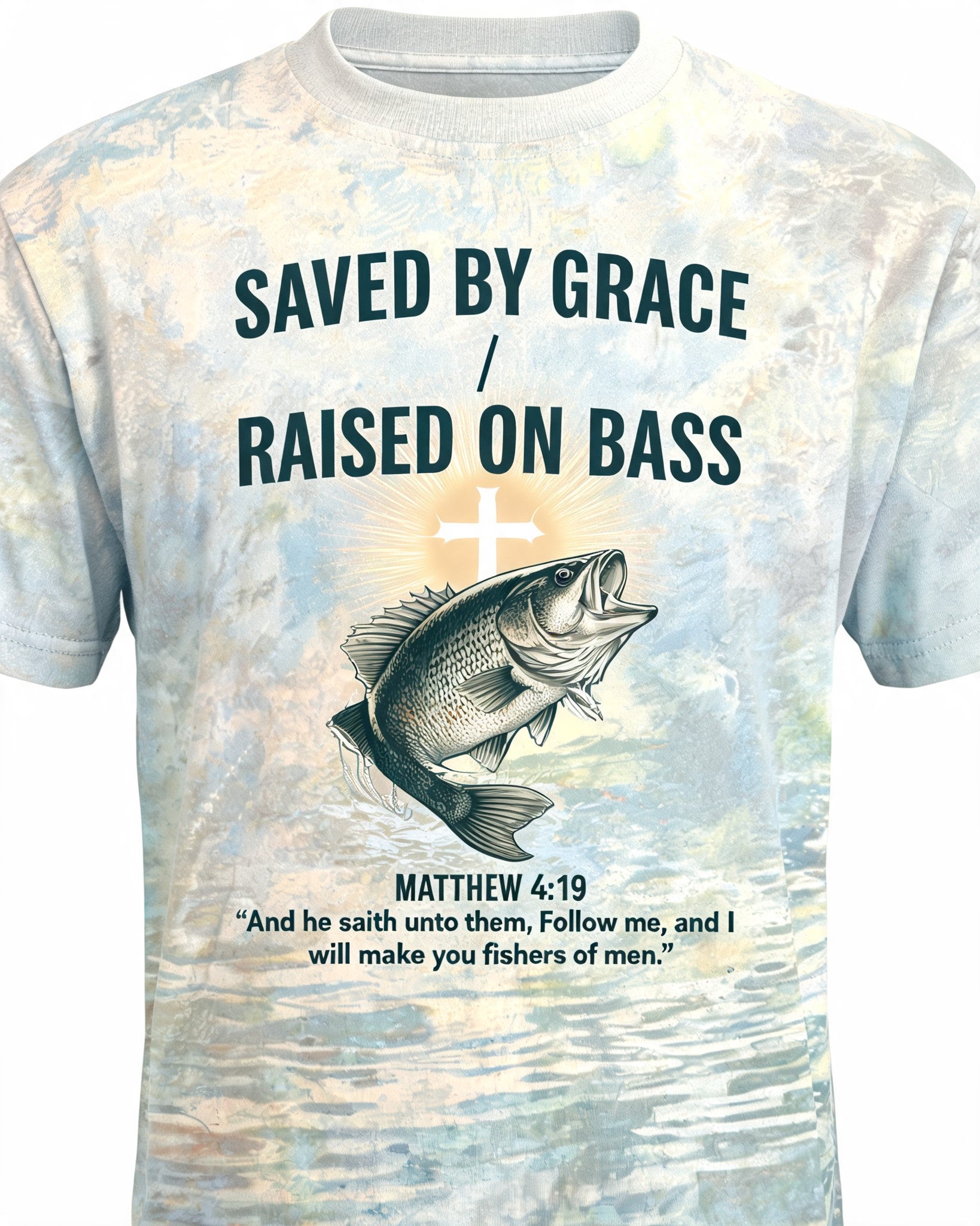Christian Shirt Boys - Saved By Grace Raised On Bass Faith Fishing Short Sleeve AOP T-shirt