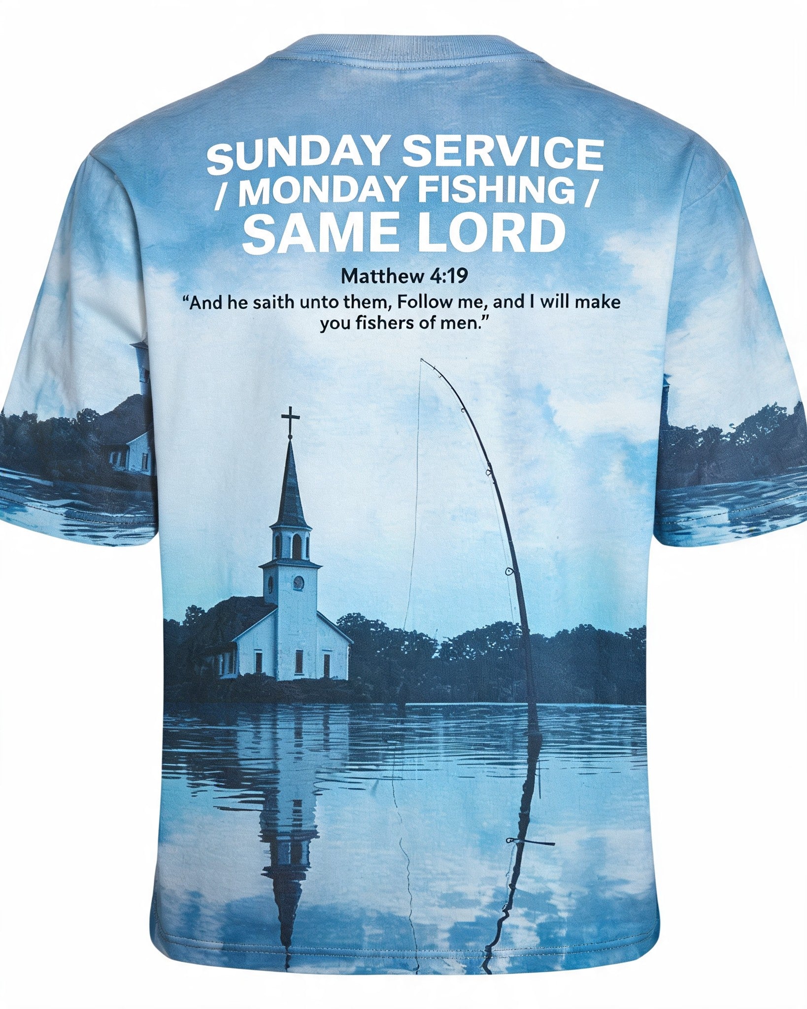 Christian Shirt Boys - Sunday Service Monday Fishing Faith Fishing Short Sleeve AOP T-shirt