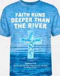 Christian Shirt Green - Faith Runs Deeper Than The River Faith Fishing Short Sleeve AOP T-shirt