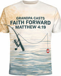 Christian Grandpa Fishing Shirt - Grandpa Casts Faith Forward Short Sleeve AOP T-shirt