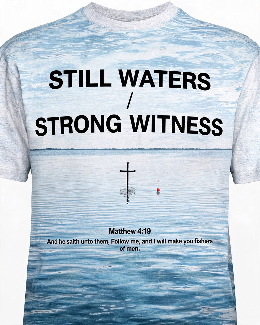 Christian Shirt Minimalist - Still Waters Strong Witness Faith Fishing Short Sleeve AOP T-shirt