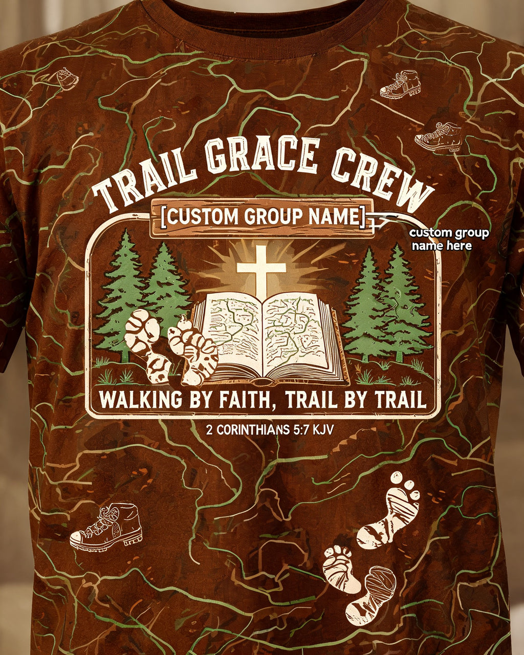 Personalized Christian Hiking Group Shirt Walking By Faith Trail Tee