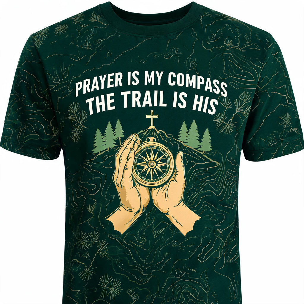 Christian Shirt Green Topo Prayer Compass Hiking AOP T-shirt