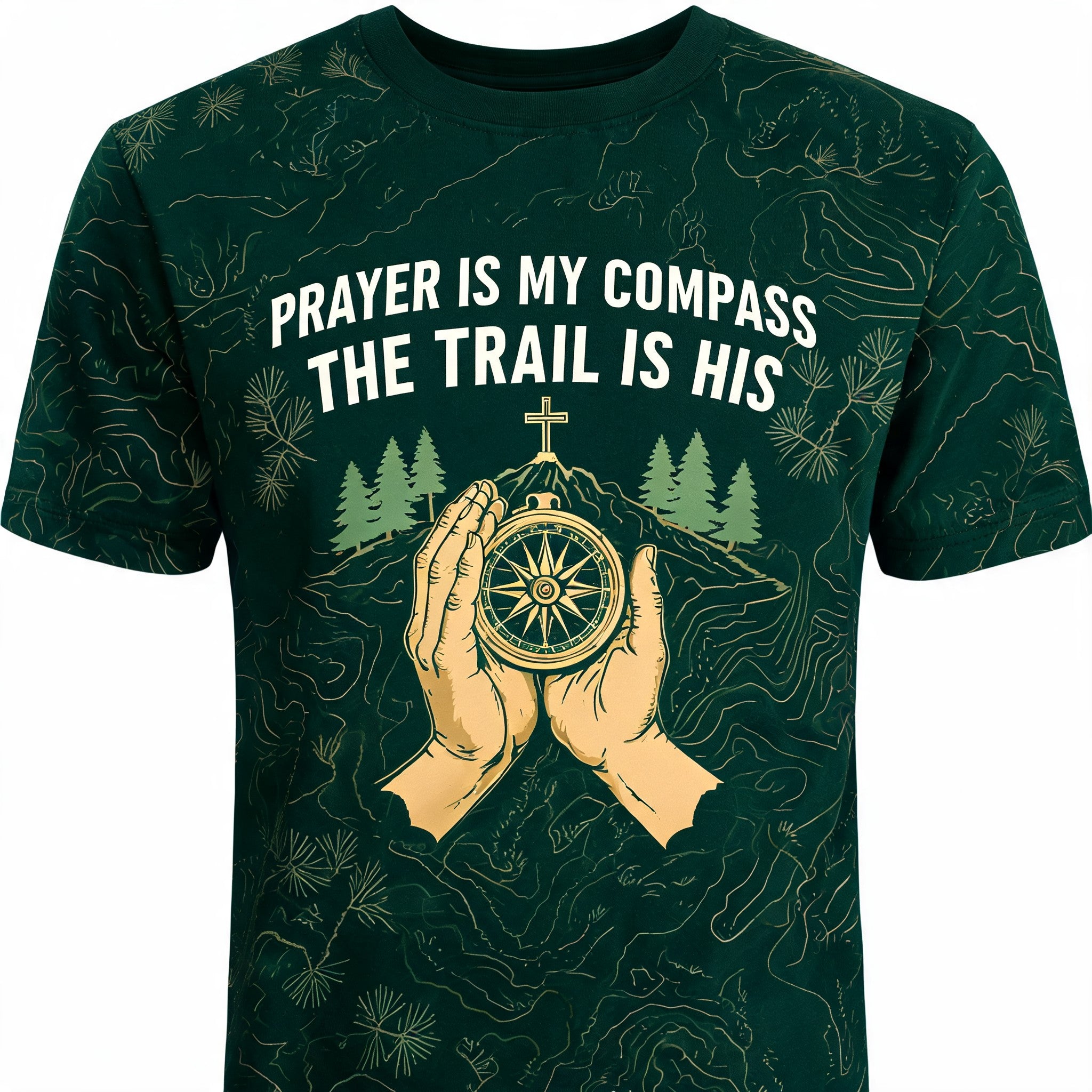 Christian Shirt Green Topo Prayer Compass Hiking AOP T-shirt