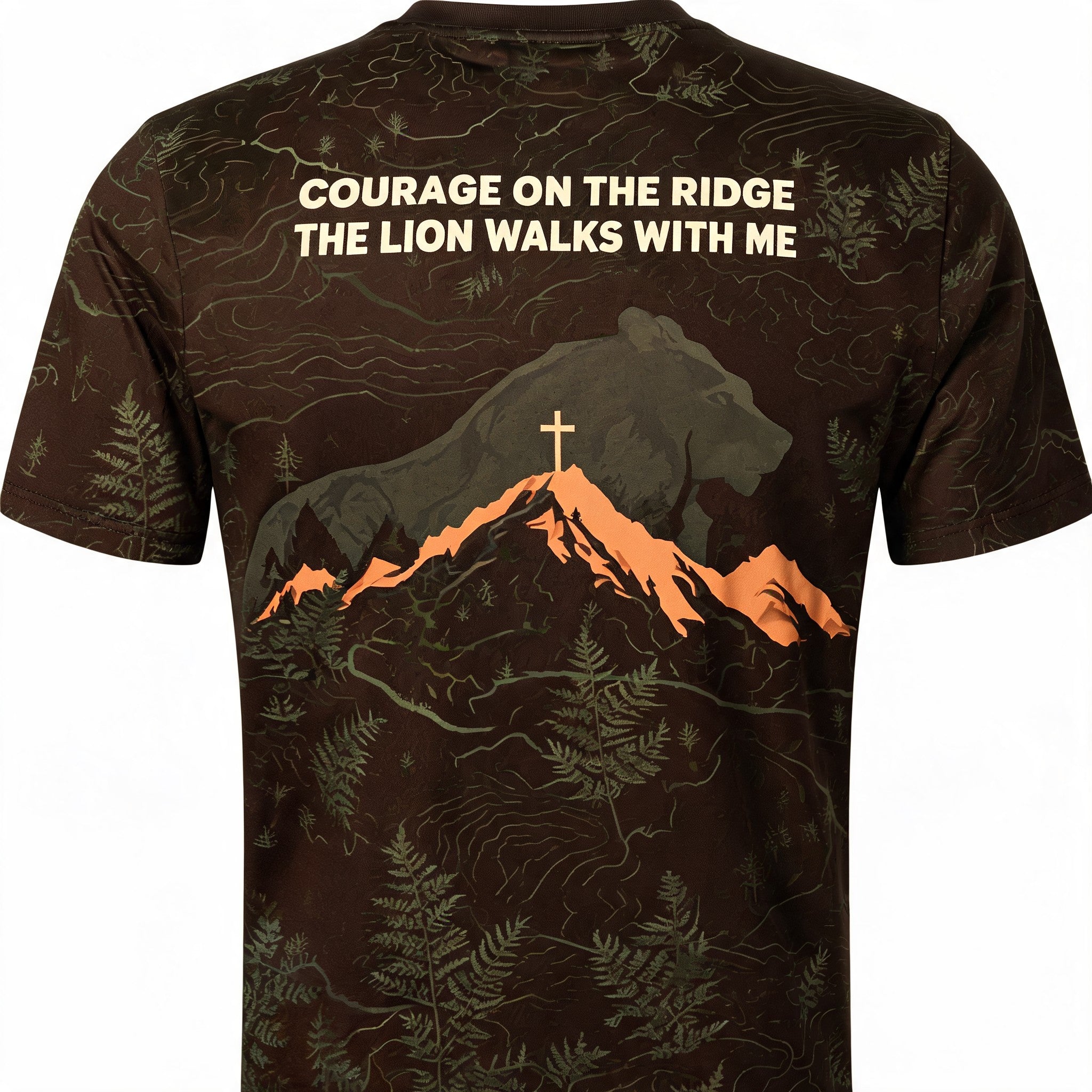 Christian Shirt Lion Courage On The Ridge Hiking AOP T-shirt