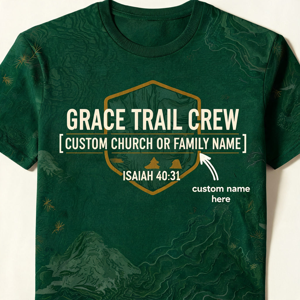 Custom Christian Hiking Shirt Grace Trail Crew AOP T-shirt