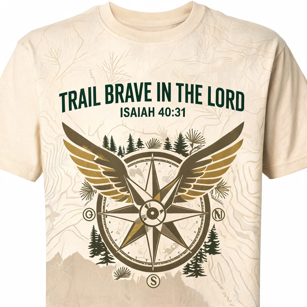 Christian Shirt For Boys Trail Brave In The LORD Hiking AOP T-shirt
