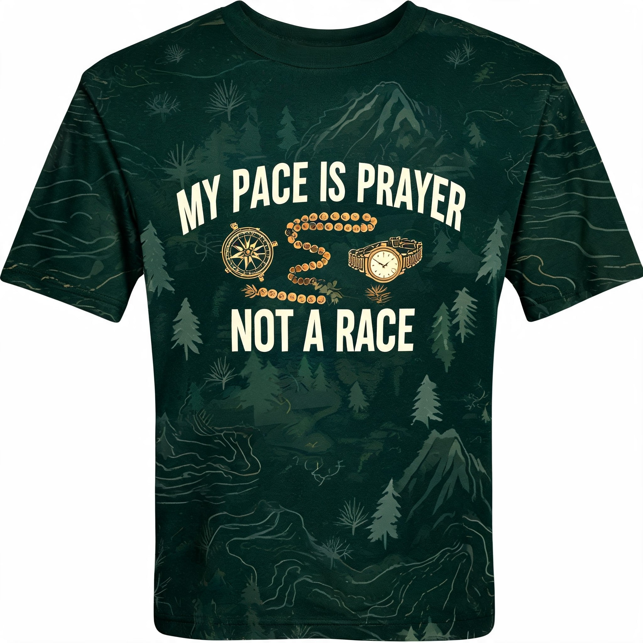 Mens Christian Shirts Funny My Pace Is Prayer Hiking AOP T-shirt