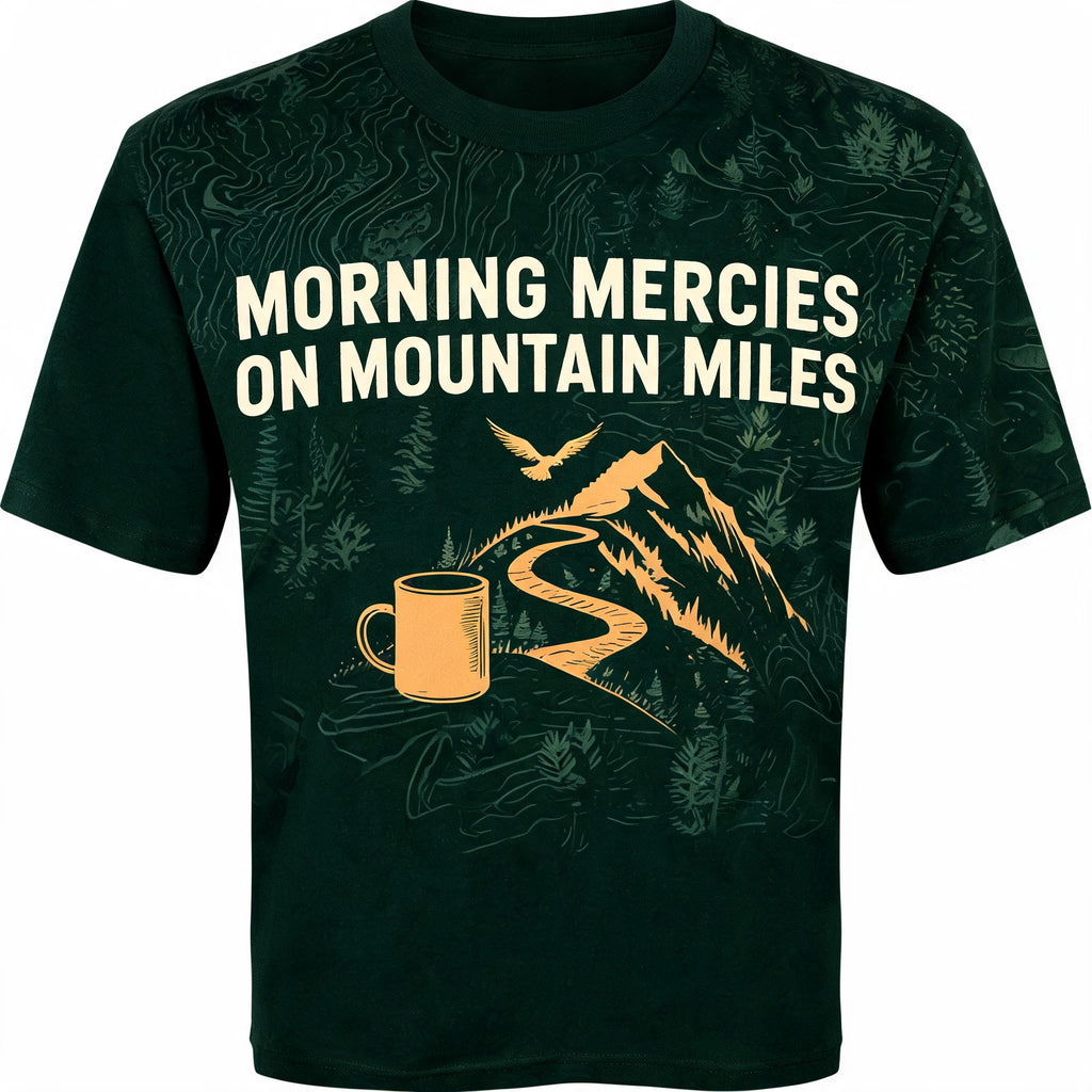 Christian Shirt Cute Morning Mercies On Mountain Miles Hiking AOP T-shirt