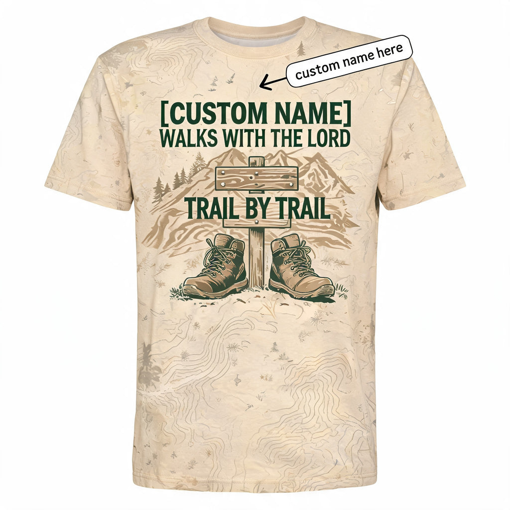 Personalized Christian Hiking Shirt Walks With The Lord AOP T-shirt