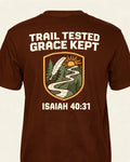 Mens Christian Hiking Shirt Trail Tested Grace Kept AOP Tee