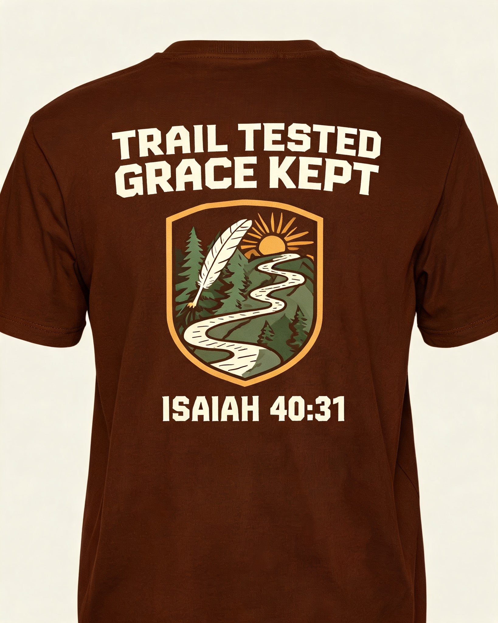 Mens Christian Hiking Shirt Trail Tested Grace Kept AOP Tee