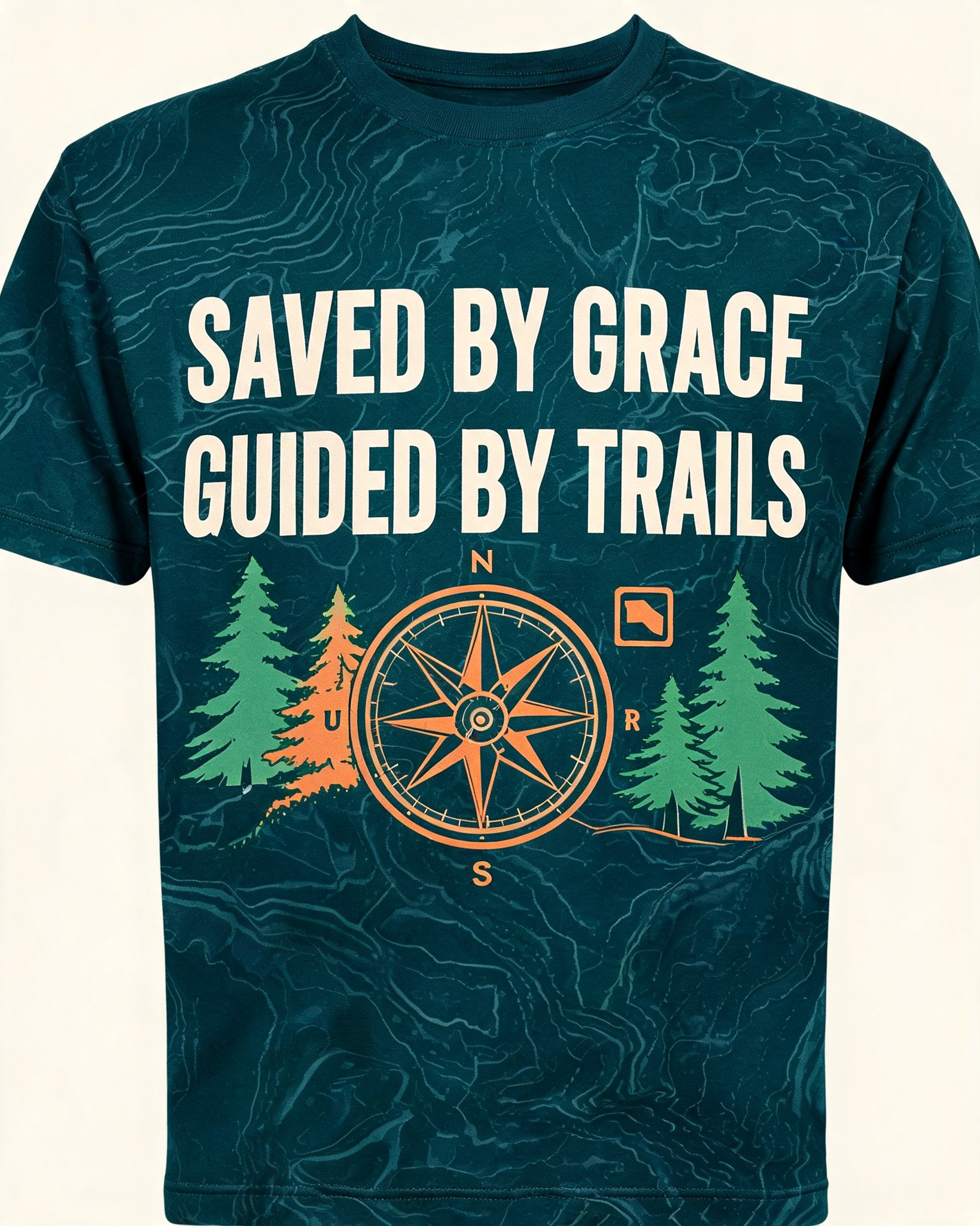 Christian Shirt Green Saved By Grace Hiking AOP Tee