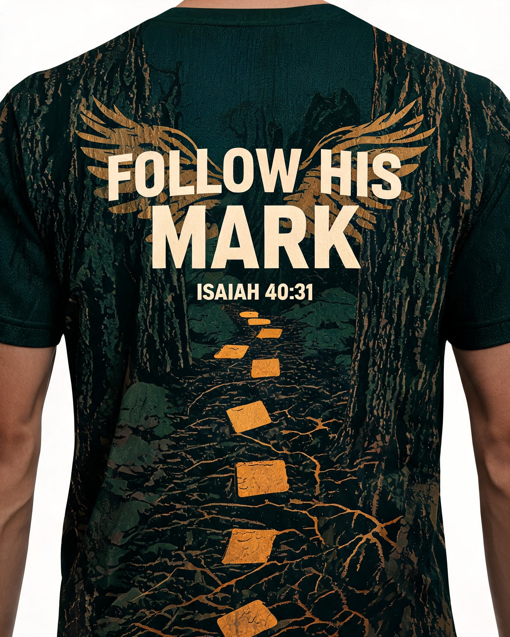 Christian Shirt Minimalist Follow His Mark Hiking AOP Tee