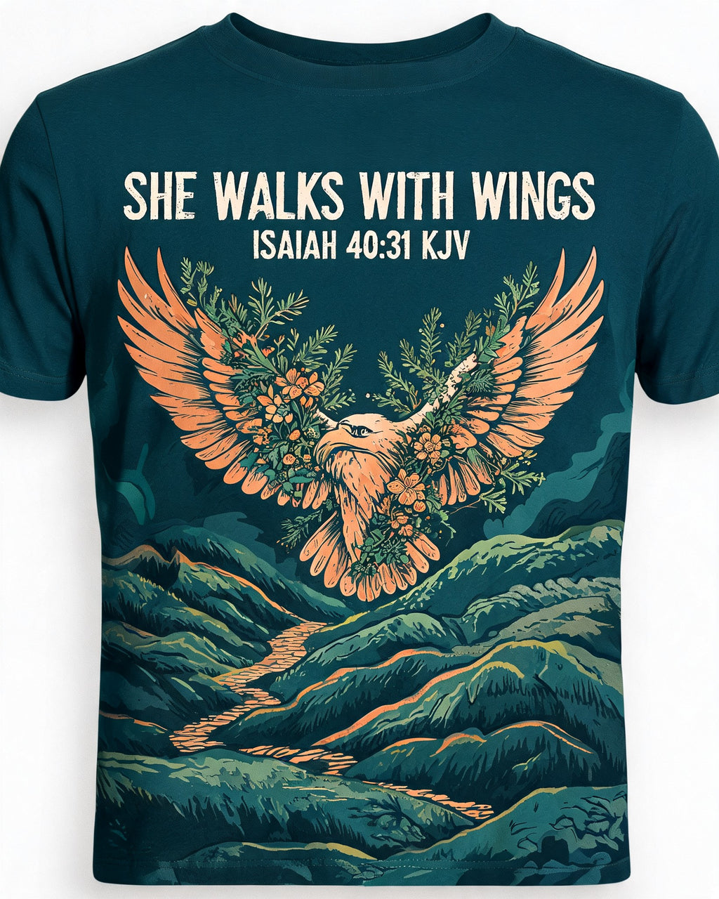 Christian Hiking Shirts For Women She Walks With Wings AOP Tee