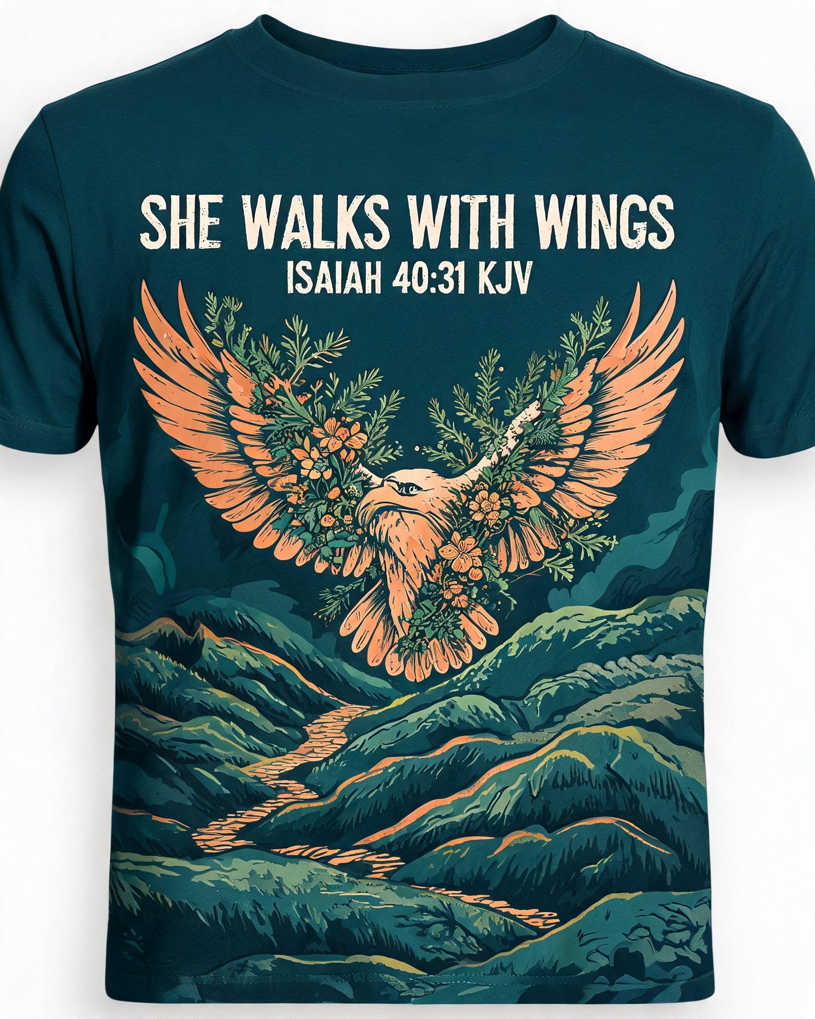 Christian Hiking Shirts For Women She Walks With Wings AOP Tee