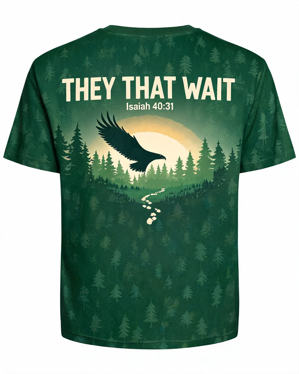 Christian Shirt Green - They That Wait Trail Eagle Isaiah 40:31 Short-sleeve AOP T-shirt