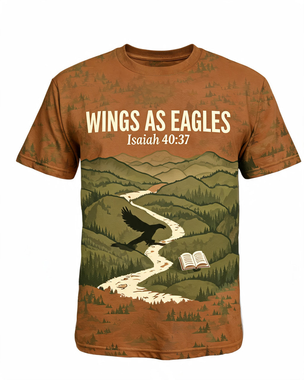 Christian Shirt Brown - Wings As Eagles Ridge Walk Isaiah 40:31 Short-sleeve AOP T-shirt