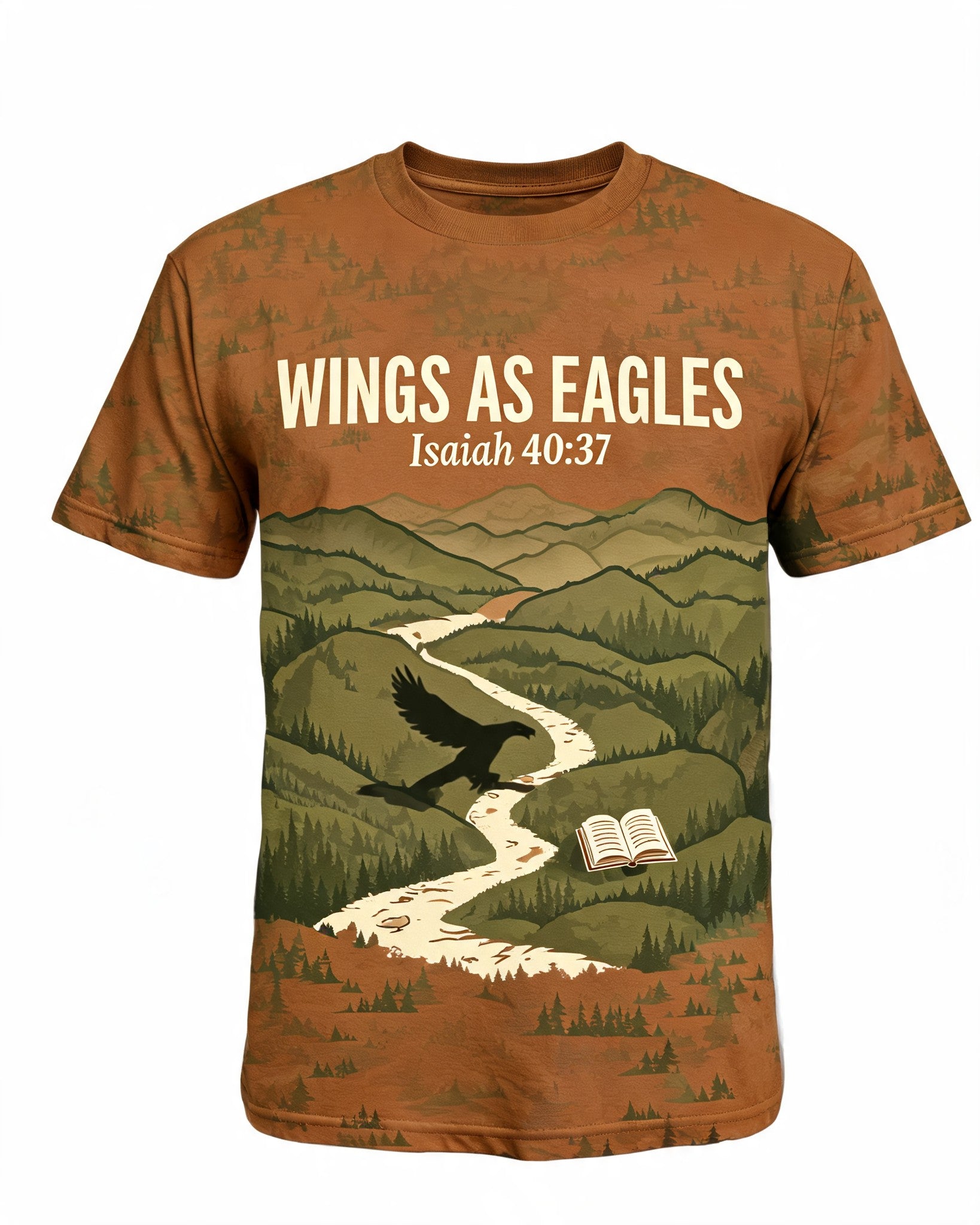 Christian Shirt Brown - Wings As Eagles Ridge Walk Isaiah 40:31 Short-sleeve AOP T-shirt