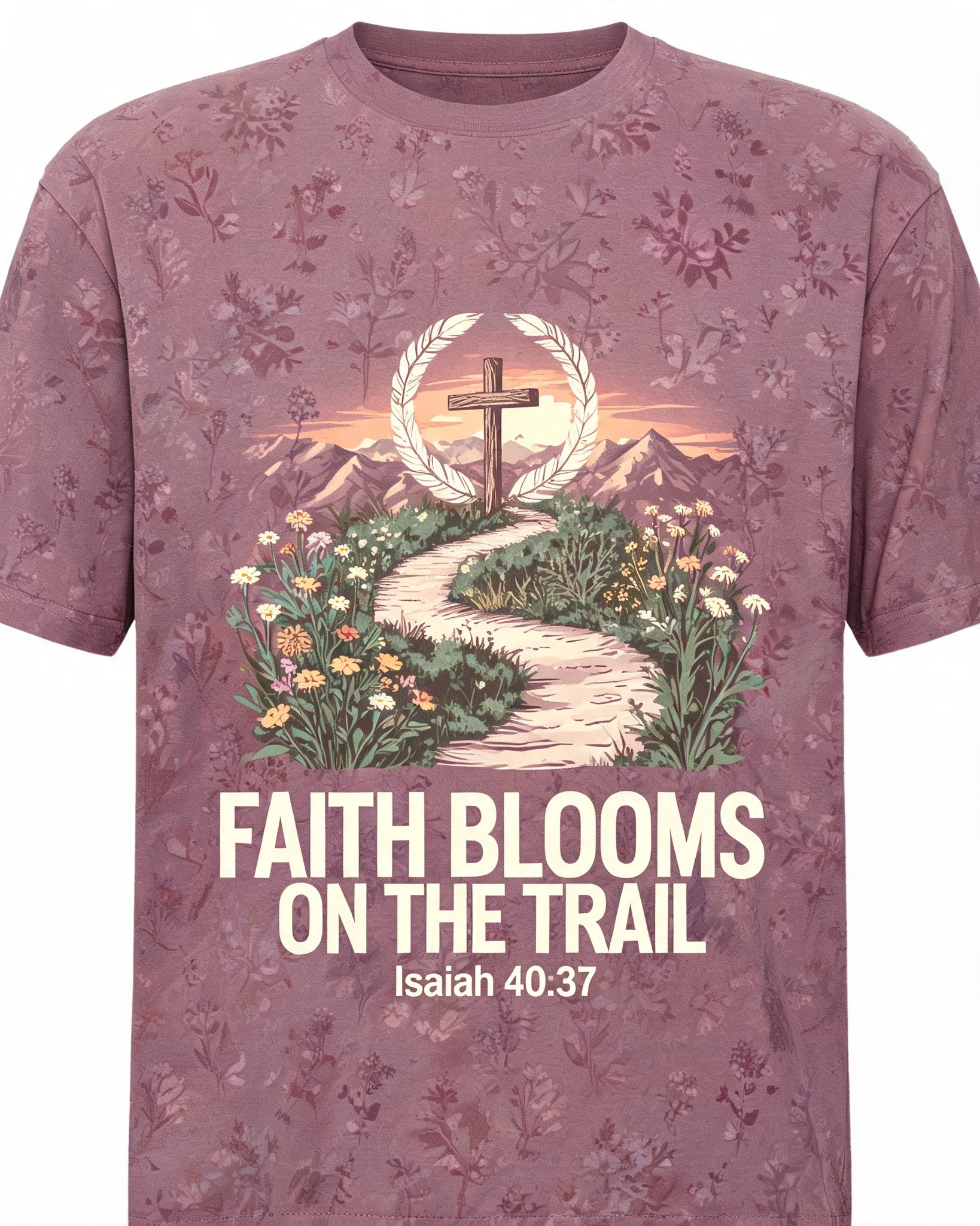 Christian Shirt For Girls - Faith Blooms On The Trail Isaiah 40:31 Short-sleeve AOP T-shirt