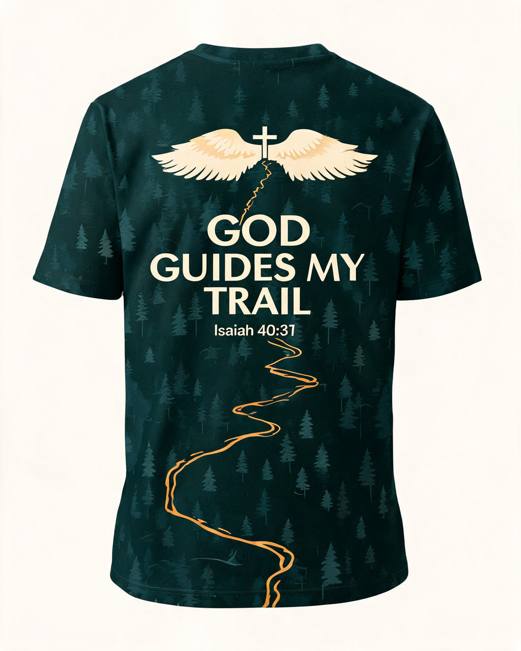 Christian Hiking Shirt - God Guides My Trail Isaiah 40:31 Back Hero Trail Map Short-sleeve AOP T-shirt