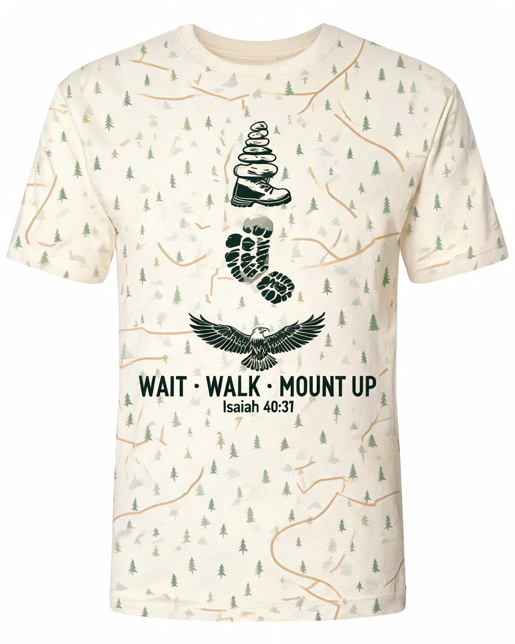 Christian Mountain Shirt - Clean Mountain Faith Crest Isaiah 40:31 Short-sleeve AOP T-shirt
