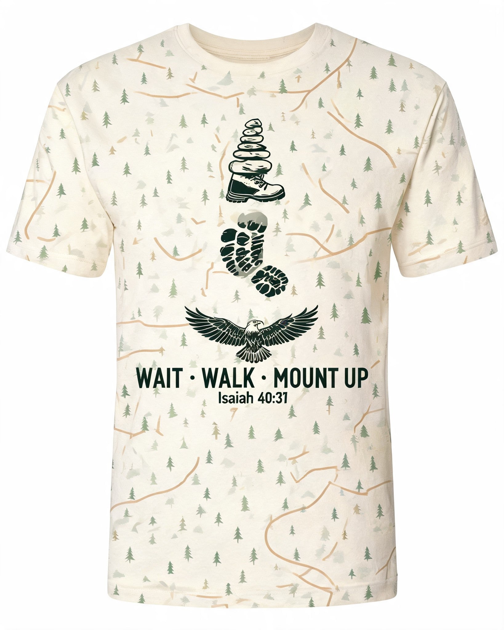 Christian Mountain Shirt - Clean Mountain Faith Crest Isaiah 40:31 Short-sleeve AOP T-shirt